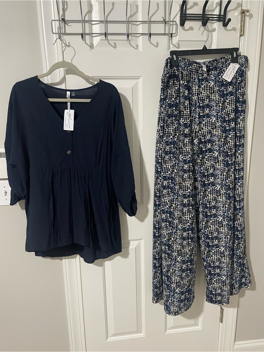 Women's Navy Printed Wide-Leg Pants 2x NY collection nwt